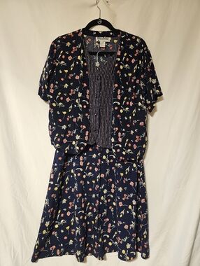 Vintage-Inspired Navy Floral Dress with Jacket Gina Peters navy Large